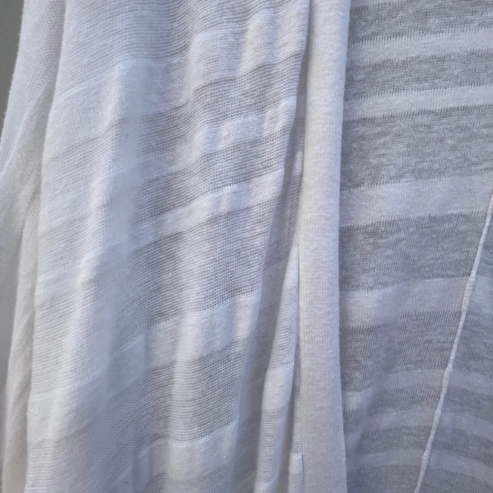 Trouve White Linen Blend Simi Sheer Striped Dolman Sleeve Open Cardigan Sz XS